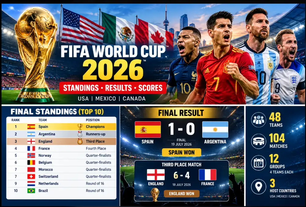 FIFA World Cup 2026 Standings Final Points Table and Match Results Official Chart